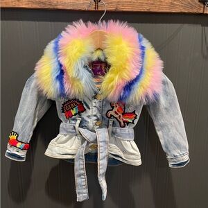 Elite Premium denim jean jacket coat size 2-3 girls rainbow collar pride toddler